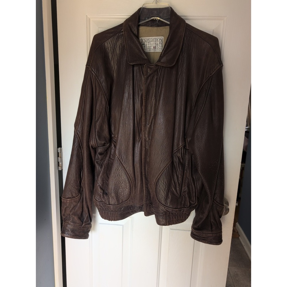 Vintage Expedition Leather Bomber Jacket Made in Korea Brown XL,Incredibly Soft - Picture 3 of 16